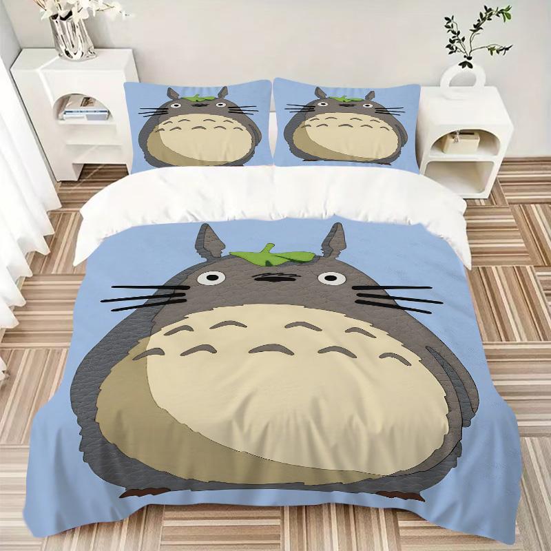 Neighbor Totoro Print 3Pcs Bedding Setduvet Cover With 2 Bedropillowcase Home Birthday Gift