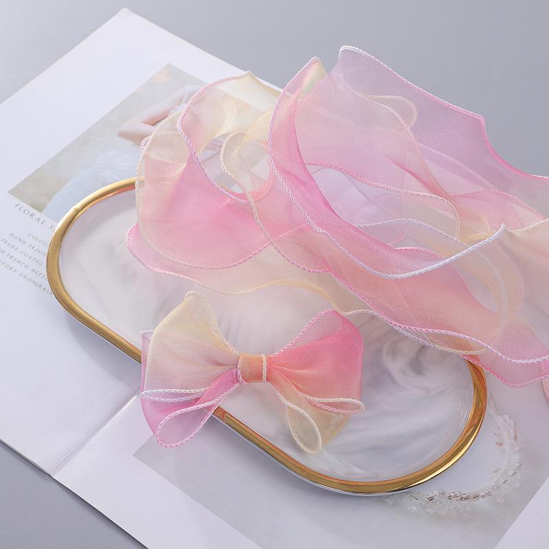 Fishtail Yarn Ribbon Bouquet Packaging Material Rainbow Color Lace Tail Yarn Ribbon Wave Chiffon Yarn Gift Strap