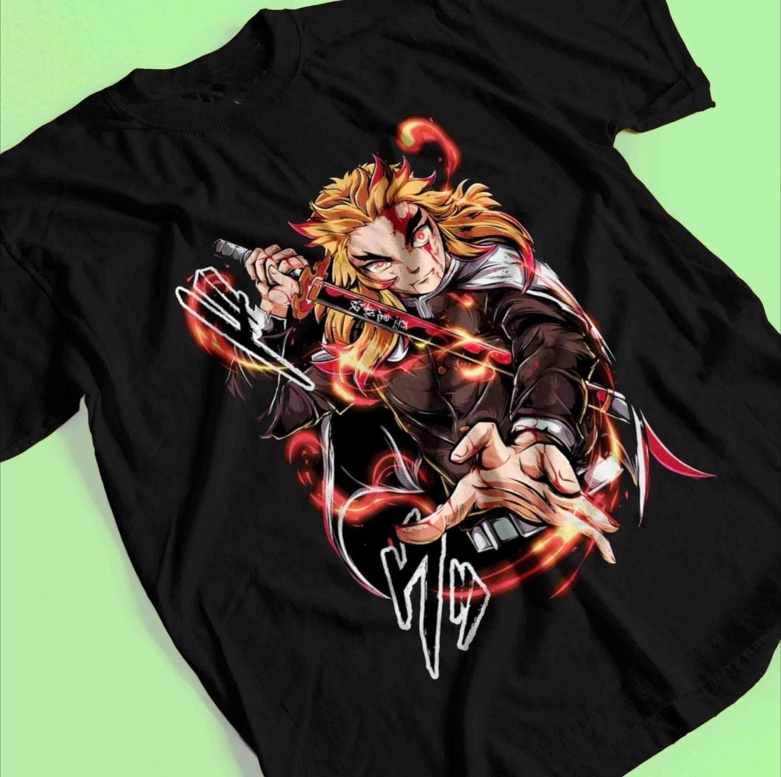 Demon Slayer Shirt Rengoku Kyojuro Tshirt Tanjiro TShirt Muzan Doma Flame Tee Summer Unisexs and Womens Breathable Tshirt Top S