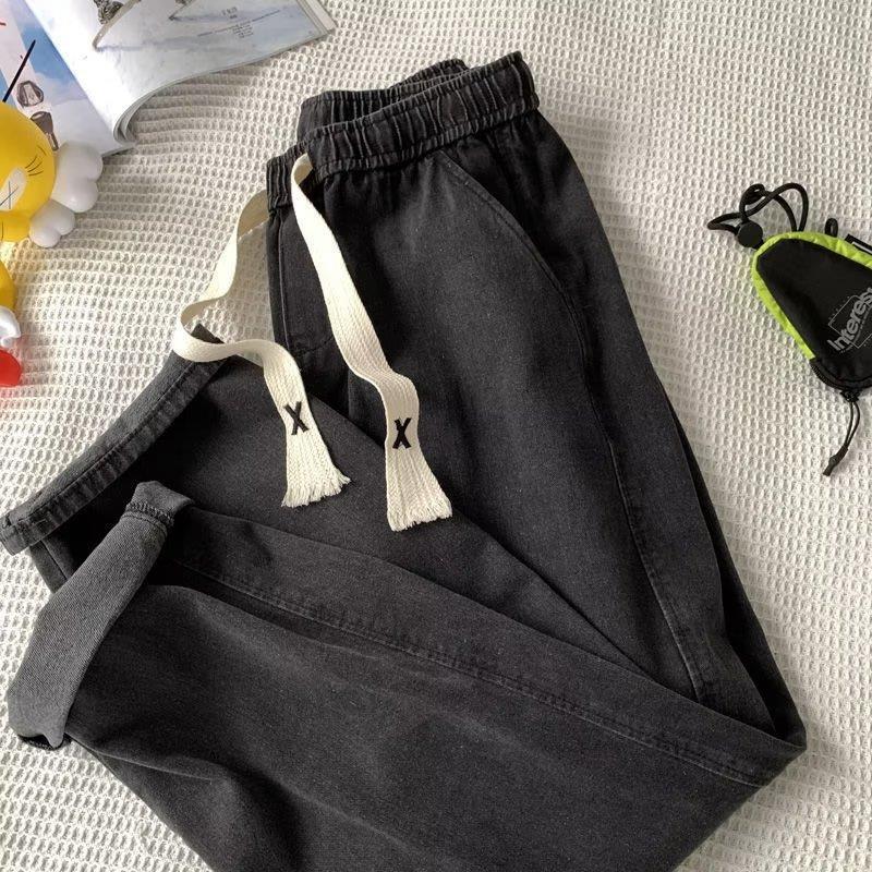 

Весенние мужские джинсы с эластичной резинкой на талии, свободные прямые брюки