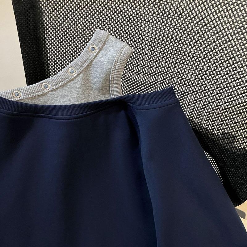 Sweatshirt for Women Cotton Oversize Faux Two-piece Loose Round Neck Casual Pullover Long Sleeve Winter Sweatshirt Top