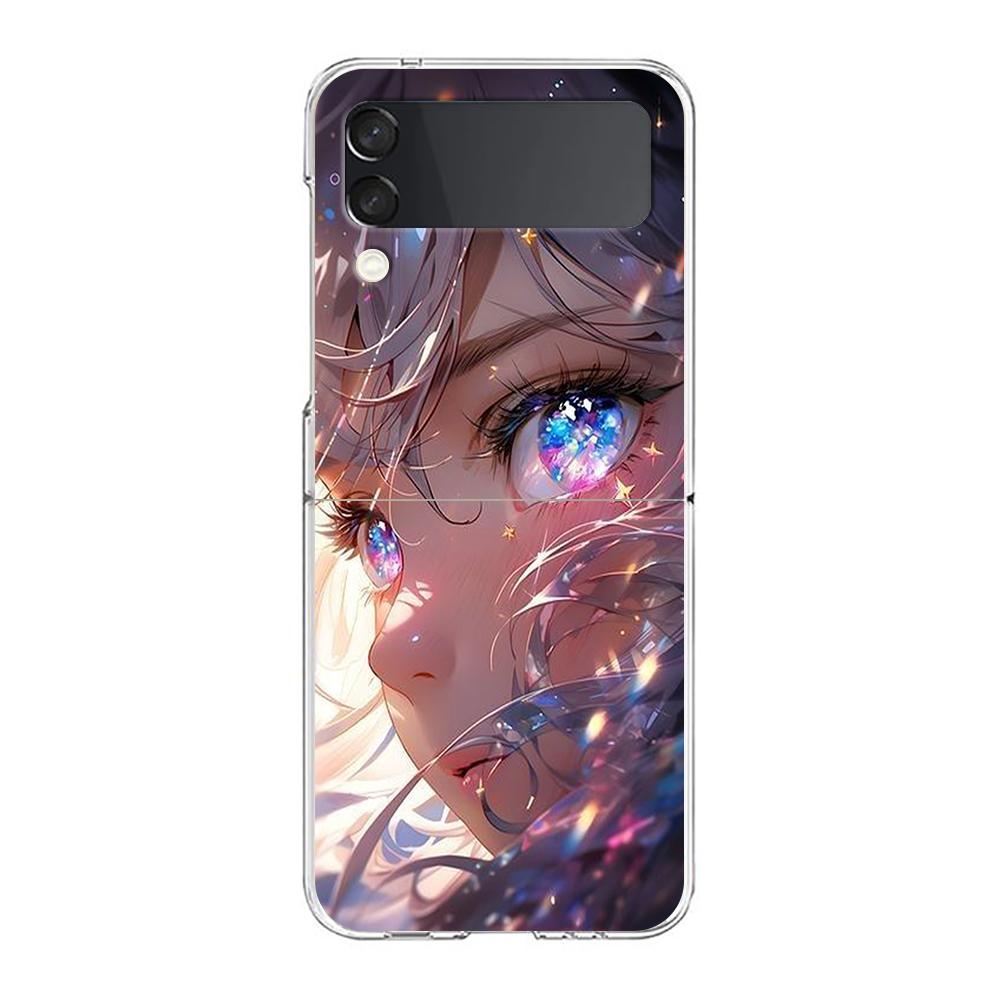 Handyhülle für Samsung Galaxy Z Flip 3 4 5 Transparent faltbar Hohe harte PC-Schale für Galaxy Z Flip 3 5 Cover Cartoon süße Augen Kunst