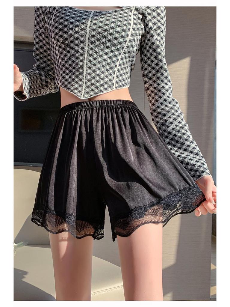 Women's High Waist Ice Silk Lace Safety Leggings: Anti-Exposure, No-Curl Edge, Thin Summer Style