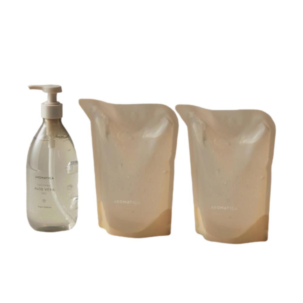 AROMATICA Soothing Aloe Vera Gel 500ml x 3pcs Value Set Vegan Intensive Hydration & Cooling Relief