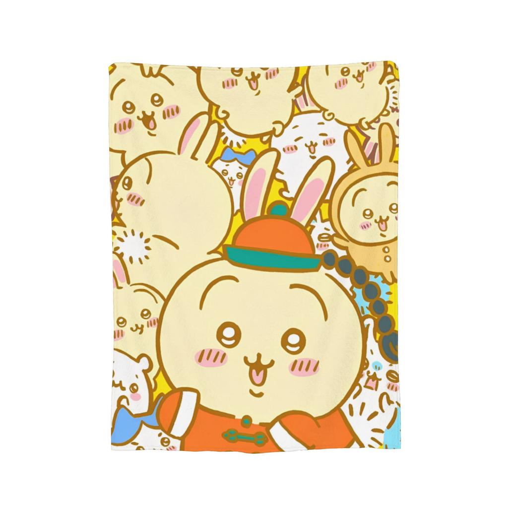 C-Chiikawaa White Momonga Blankets Fleece Spring/Autumn  Multi-function Super Warm Throw Blankets for Bedding Couch Rug Piece