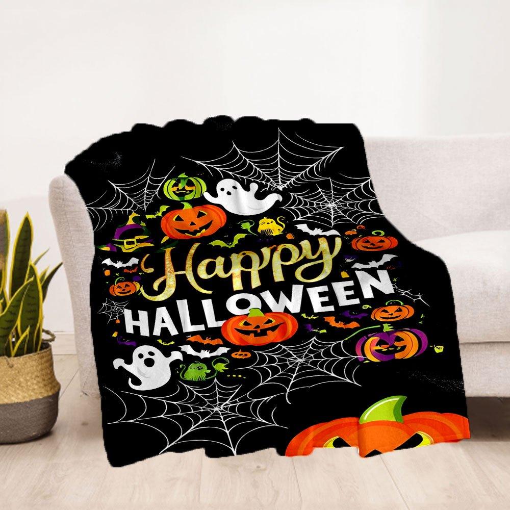 Halloween Party Decorations Happy Halloween PosterBlanket Flannel Throw Blanket for Sofa, Bed, Travel, Camping, Office