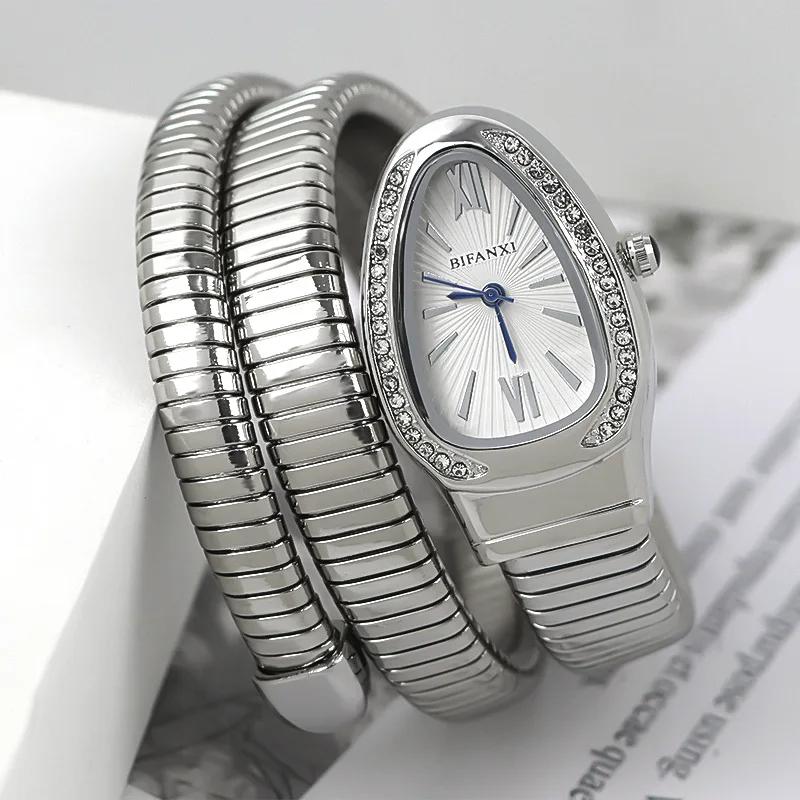 Diamond Gold Quartz Watch Women's Classic Snake Shape Watch Fashionable Elegant High Grade Women's Watch AAA Ladies Watch Girl