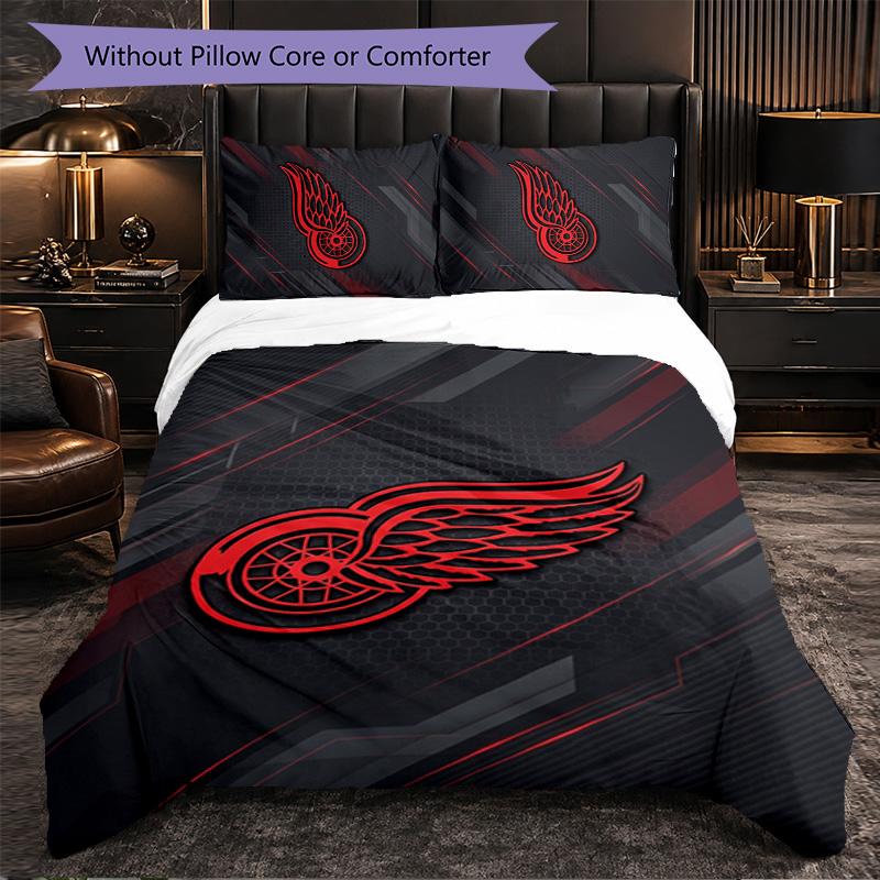 Set Biancheria da Letto in Microfibra con Motivo Detroit Red Wings 3 Pezzi Copripiumino Decorativo per Camera da Letto Uso Domestico