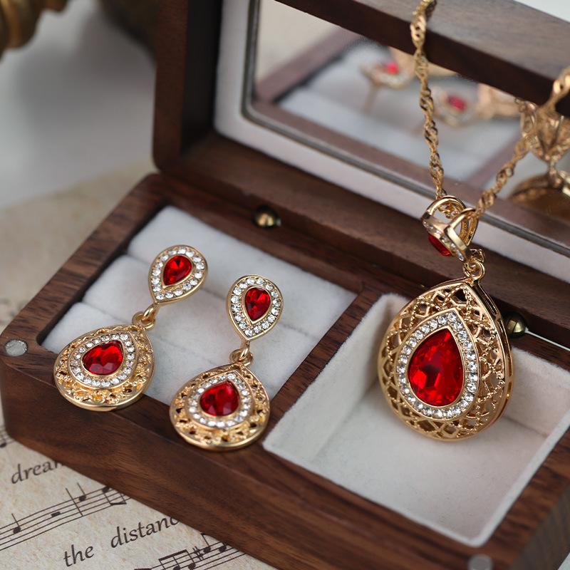 Crystal Jewelry Sets Water Drop Necklace Earring for Woman Wedding Jewelry Accessory Valentine Gifts