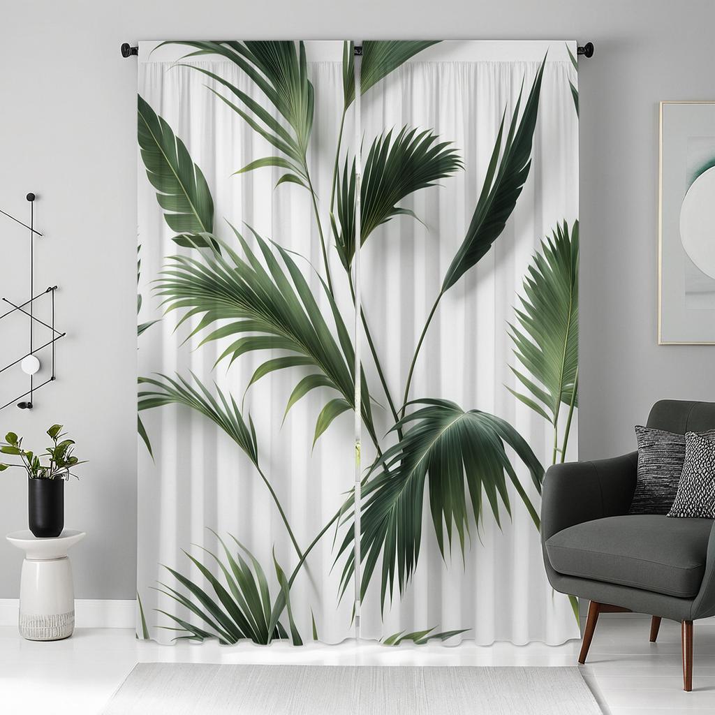2pc Green plant print pattern curtains   polyester fabric   machine washable   suitable for living room and bedroom decoration
