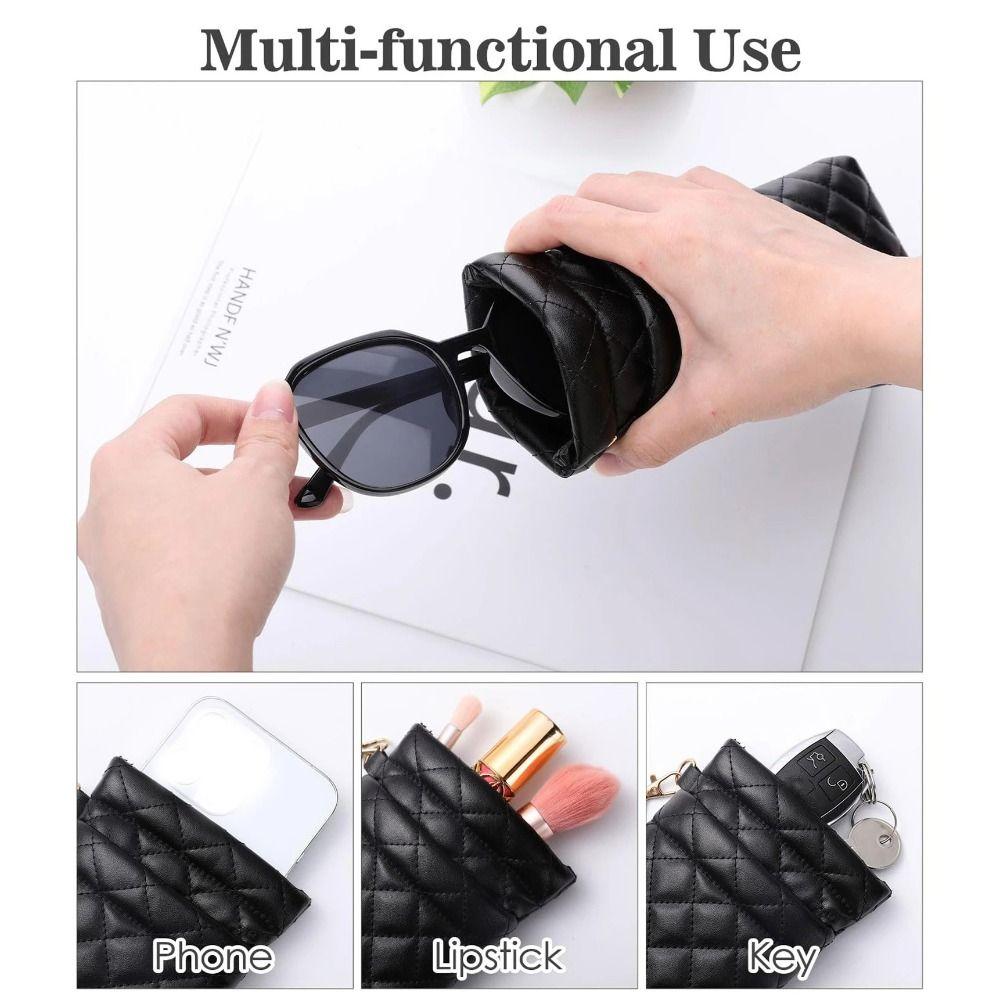 Portable Spring Auto-close Glasses Bag Leather Glasses Storage Bag  Eyewear Protector Case