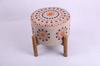 Mandala Design Embroidered Stool - Multicolor Cotton Ottoman with Mango Wood Legs, 40 X 35 Cm