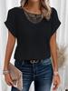 2025 Spring/Summer Lace Patchwork Casual Short Sleeve T-shirt for Women