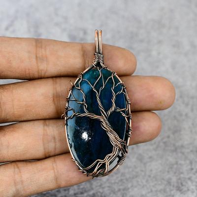 Labradorite Gemstone Pure Copper Wire Wrap Ciondolo gioielli fatti a mano