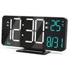 KOSUMOSU Alarm Clock Bedroom LED 6.7 Inch Black Digital Dual Date Seconds Day Week 12 24 Hour Dimmer Temperature Calendar Table Living Room