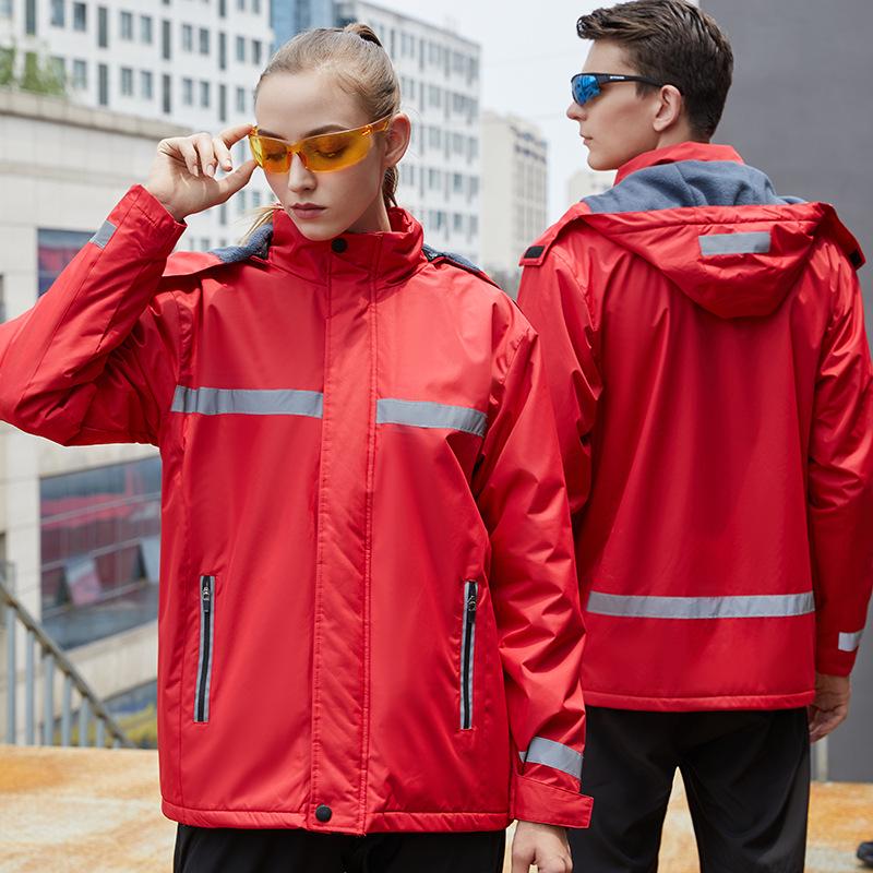 Reflective Fleece-Lined Windproof Rainproof Workwear Jacket with Custom Logo