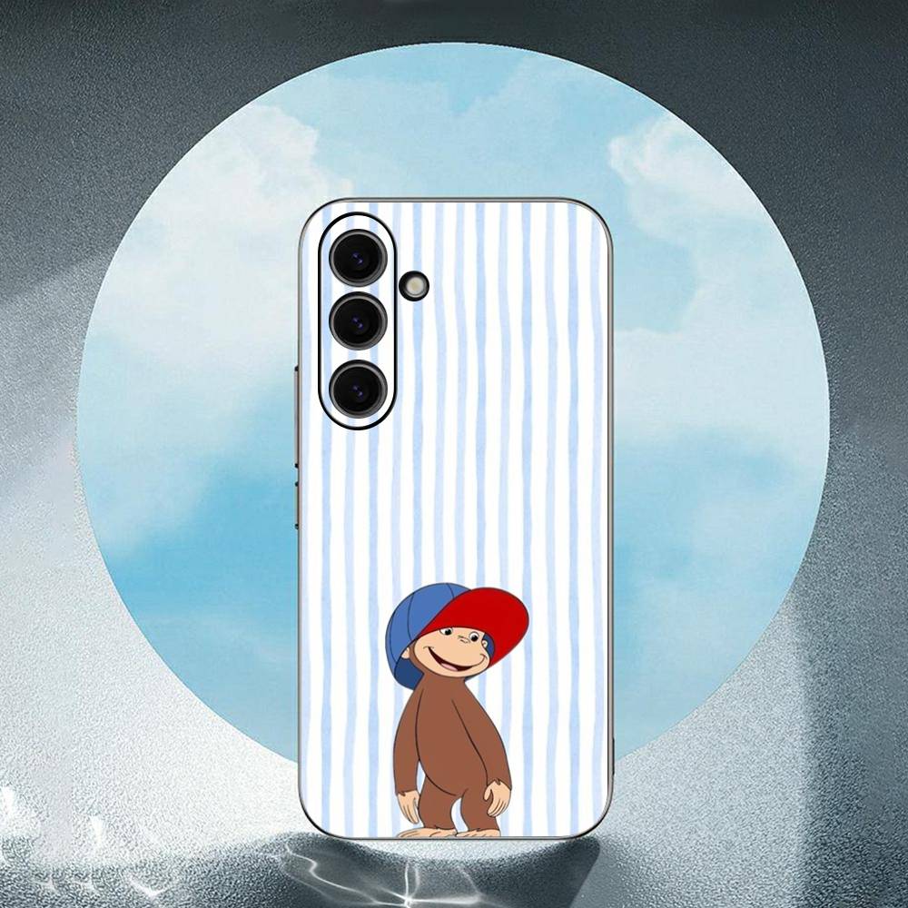 Cute Mokey G-GeorGes Curious Luxury Black Phone Case For Samsung Galaxy S23 S24 S25 Ultra S22 Plus S21