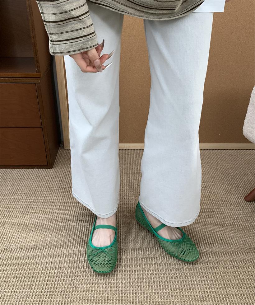 Flat Mary Jane shoes women's shoes spring and autumn 2025 new niche design mesh bow single shoes