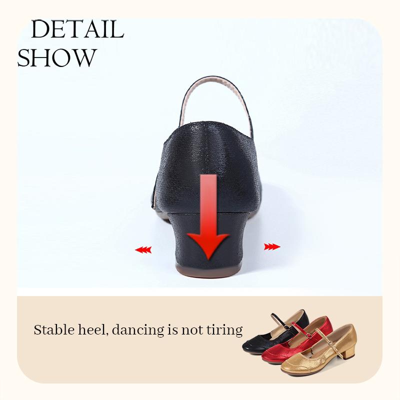 Size 34-42 Ladies' PU Modern Dance Shoes Gold Close Toe Beginner Latin Low Heeled Mary Jane Shoes
