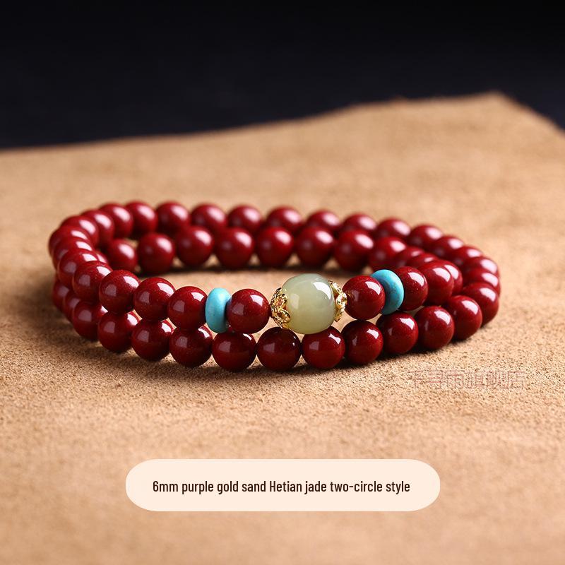 

Женский модный многорядный браслет из нефрита Хэтянь и имитации киновари, с буддийскими бусинами Pink Pressed Sand