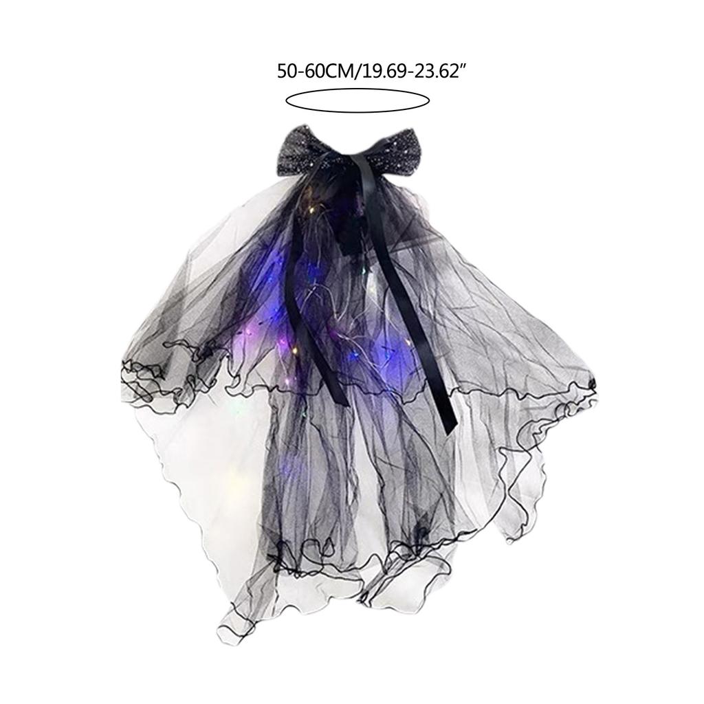 Glowing Lace Veil Butterfly Party Cosplay Ghosted Bride Headwear Accessories Black / White Veil with Butterfly Bows