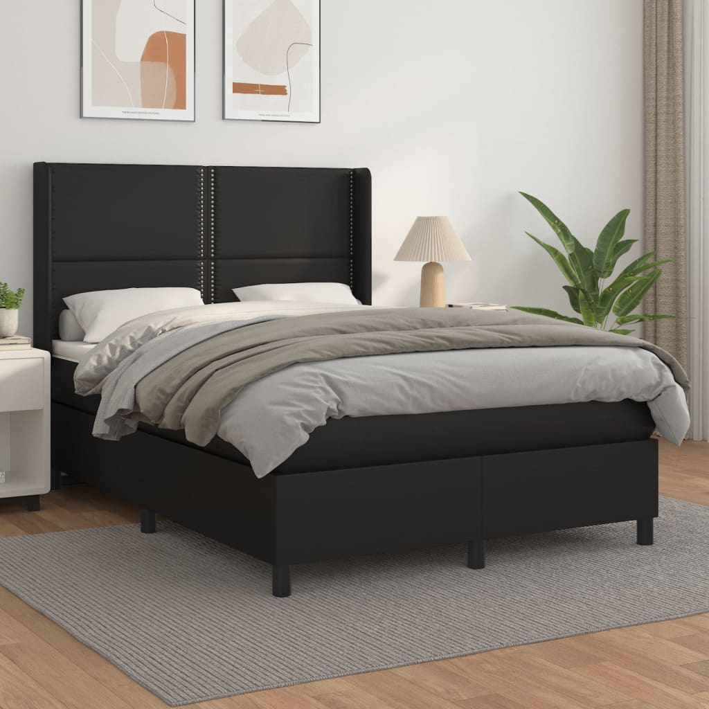Box Spring Bed with Mattress Black 140 x 200 cm Faux Leather