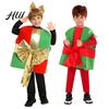Creative Gift Box Design Outfit Christmas Costume for Kids, Santa Dress Up Kids Halloween Party Clothing Party, Soft Plush Holiday Performance
