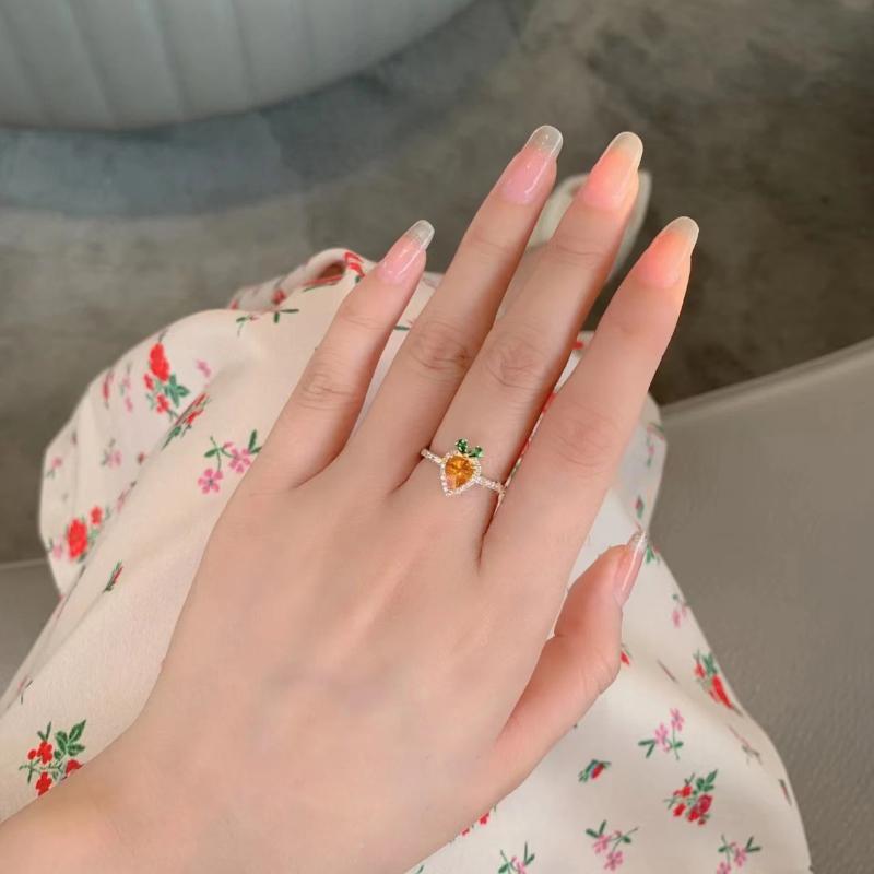 Lekko luksusowe pierścionki z marchewką dla kobiet słodkie srebro próby 925 inkrustowane żółtym kamieniem szlachetnym romantyczna biżuteria zaręczynowa prezent dla dziewczyny