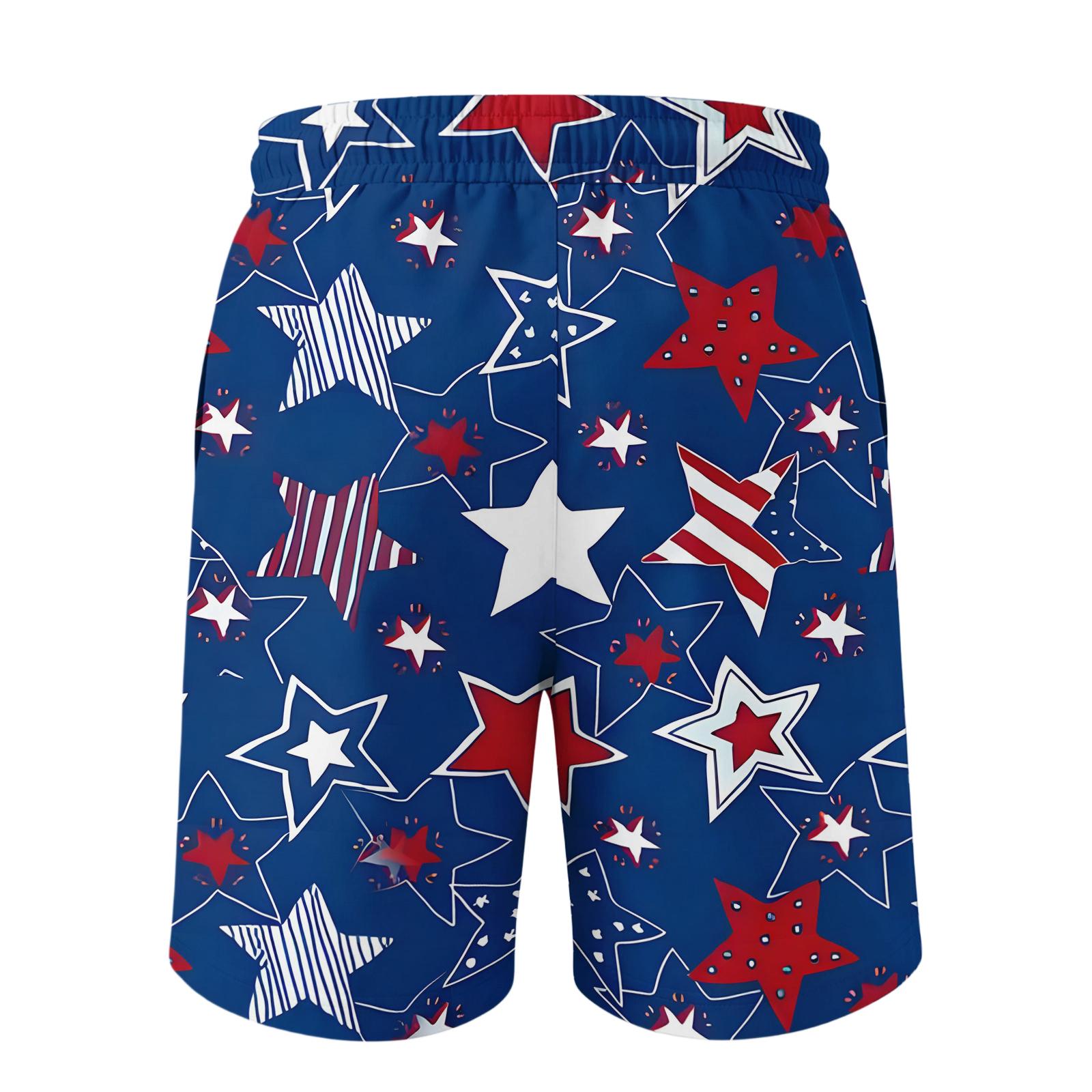 Men s  Independence Day Printed Casual Drawstring Waist Shorts L синий