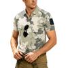 Men's Tactical Polo Shirt Loose Fit Breathable Outdoor Quick Dry Short Sleeve Camouflage Print Collar Shirt with Hook and Loop Patch Area