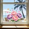 Watercolor Peony Flower Window Cling Floral Butterfly Window Sticker Static PVC Glass Doors Decals for Home Office Living Room