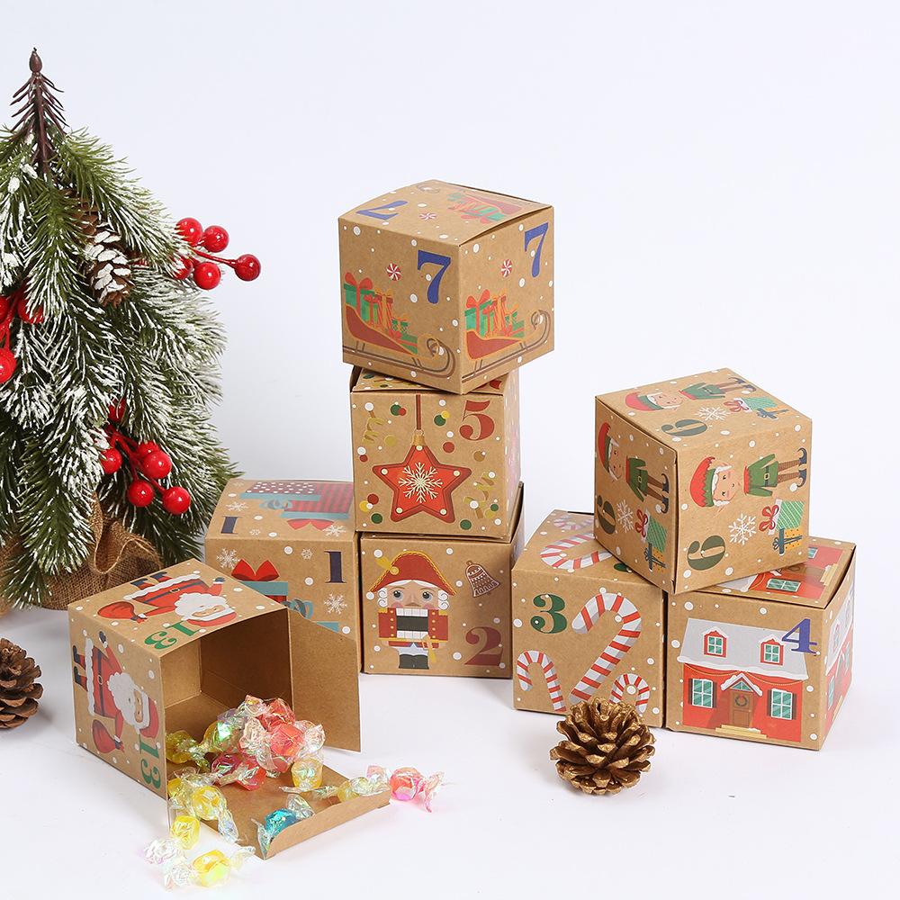 48Pcs StoBag Christmas Countdown Calendar Gift Blind Boxes for Candy Treats DIY Xmas Decor Reusable Paper Surprise Boxes