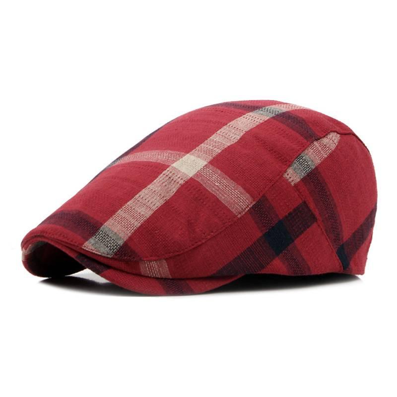 Stylish Unisex Beret Cap Vintage Plaid Pattern In 5 Colors