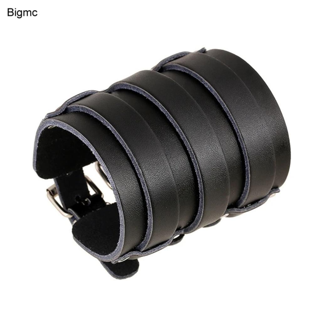 Exaggerated Punk Leather Bangle Women Punk Bracelet Men Simple Pure Color Wide Leather Multi Layer Yoga Jewelry Pary Gift