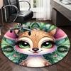 1pc Anime Inspired Forest Creature with Floral Mandala Round Carpet Office Chair Mat, Non Slip Rug for Home Decor, All Seasons