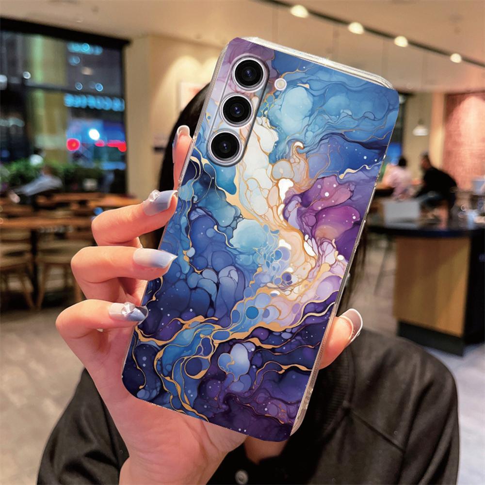 For Samsung A54 A14 A13 A24 A34 A15 A25 A35 A55 Clear Phone Case White Leopard Print Transparent Artistic Colorful Marble Cover