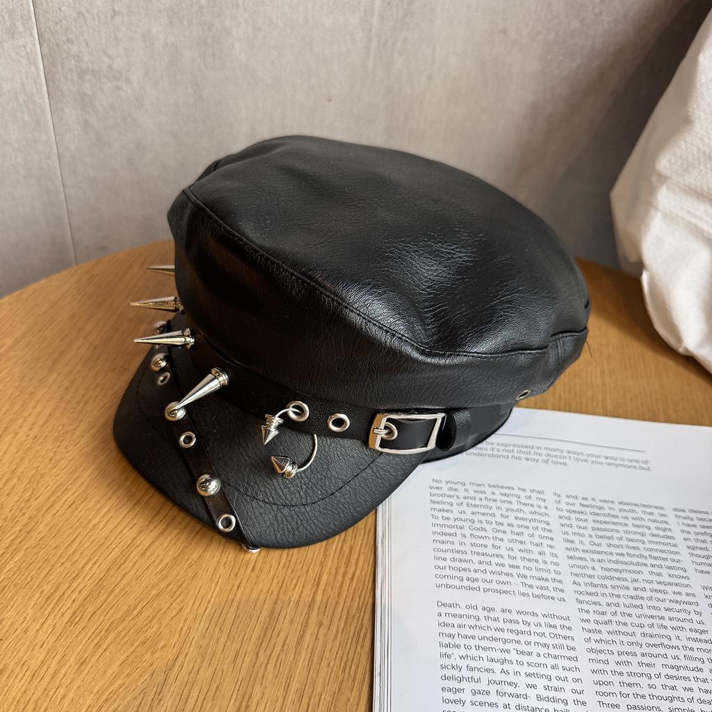 Rivet Solid Color Alternative Streetwear Flat Top Hat Waterproof Punk Goth Fans