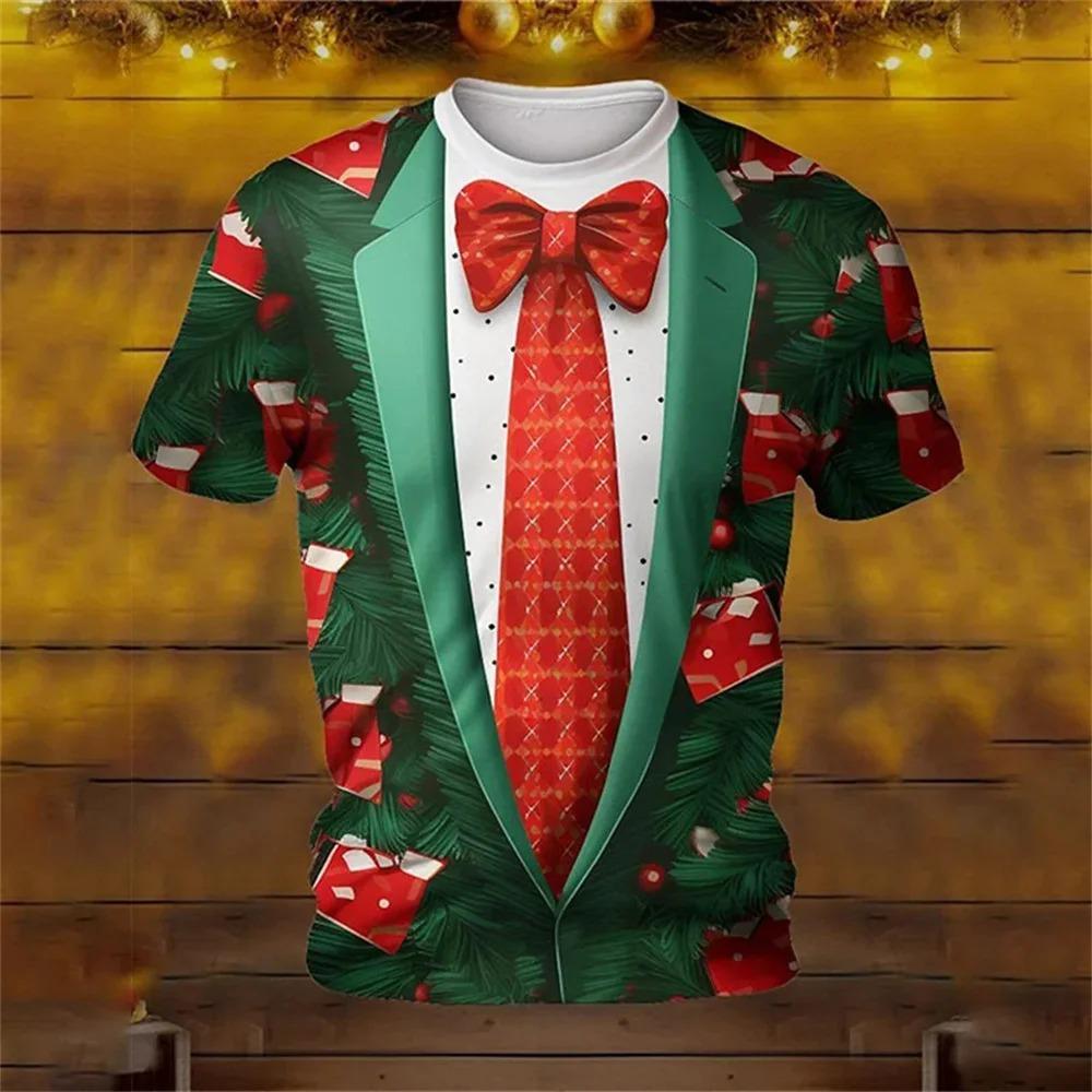 Fashion 3D Merry Christmas Print T-Shirt Santa Claus Christmas Pattern T-Shirt Men and Women Short Sleeve Neutral Top Clothing M