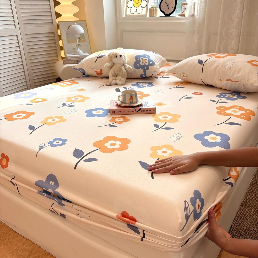 100% Cotton Bed Sheets Bed Bedroom Flower Printed Bed Cover Bedding (excluding Pillowcases) Single/Queen/King Washabl