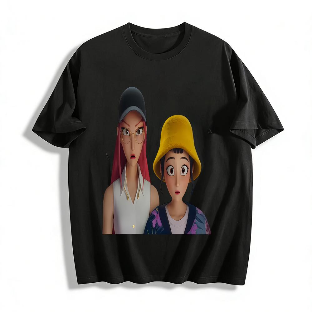 

Anime Style Sisters Print Gender-neutral T-shirt Casual Street Loose Breathable Couple Top Pure cotton T-shirt XXS