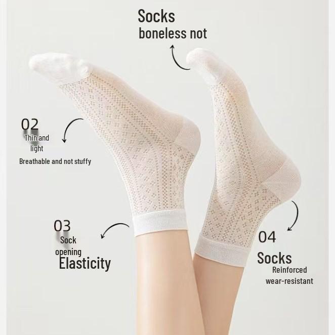 Women's Mulberry Silk Stockings - Summer Thin Mesh, Breathable, Seamless, Mid-Calf Socks for Spring/Autumn, Solid Color.
