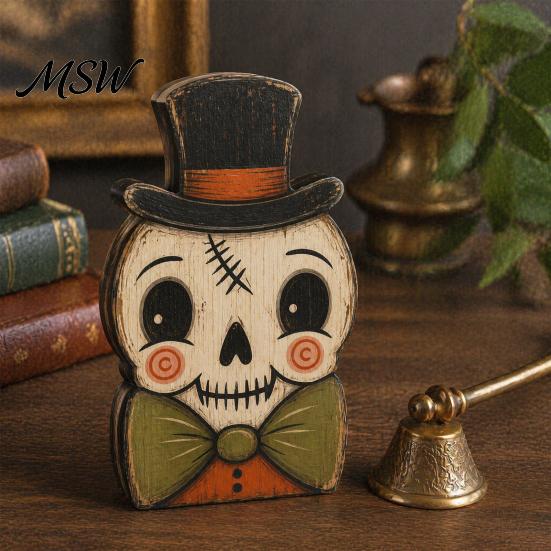 Reusable Wood Holiday Ornaments Halloween Tiered Tray Decorations, Wooden Tabletop Ornaments, Vintage Centerpiece Cute Ghost And Pumpkin Figures