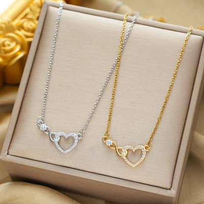 Golden Eternal Love Necklace for Women Crystal Heart Shaped Clavicle Chain for Women