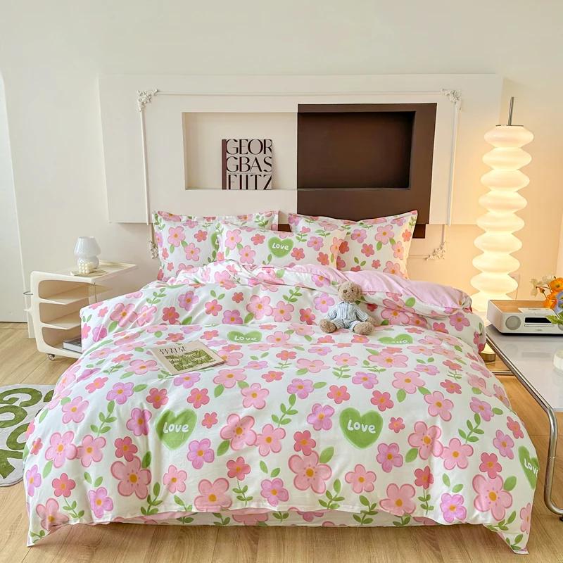 Floral Plants Duvet Cover Set 100% Cotton 3Pcs Blue Quilt Cover with 2 Pillowcases Skin-friendly Soft Bedding Set for All Season