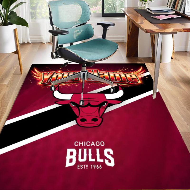 Chicago Bulls Design Area Rug Personalized Name- Non-Slip, Soft & Cozy Floor Mat for Living Room, Office - Indoor/Outdoor Carpet