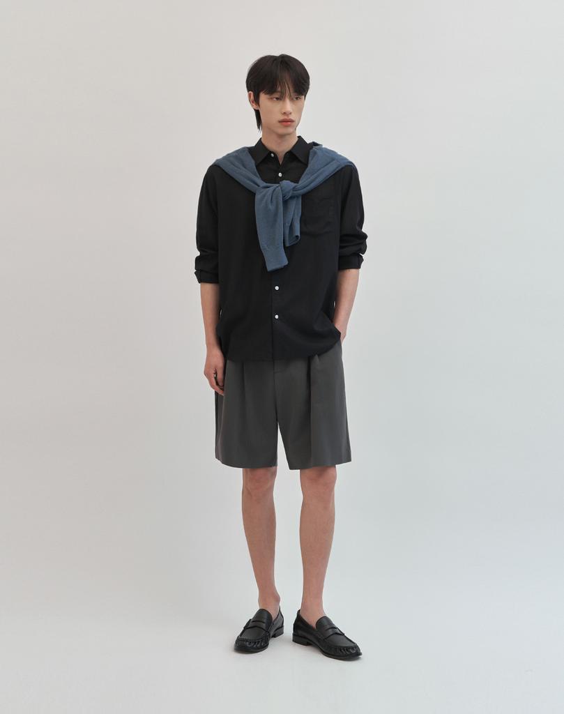 WORK ON BODY OFF Claire Semi-Overfit Linen Shirt [Black]