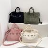 Women's 2025 Fashionable Corduroy Tote Bag with Letter Embroidery - Trendy Single Shoulder Handbag