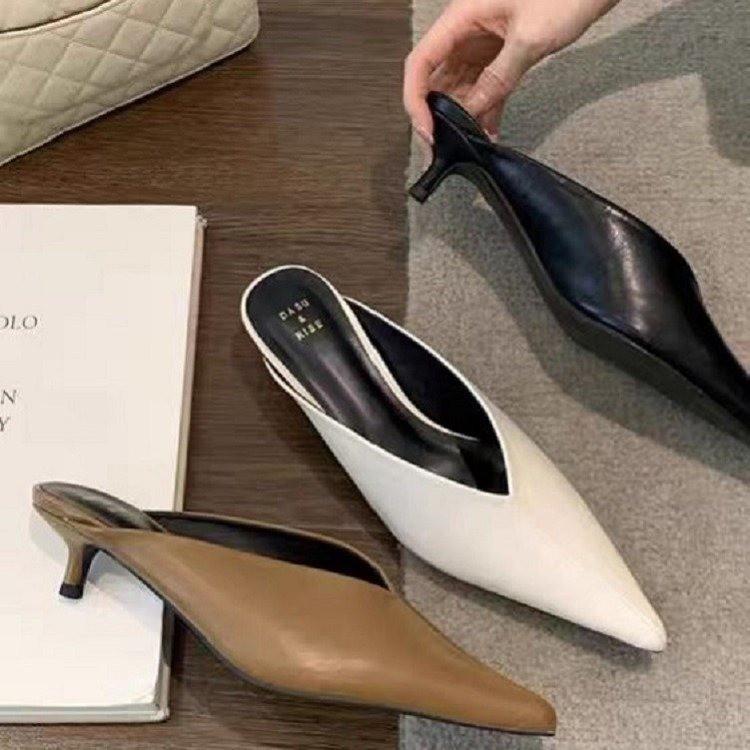 Pu Material Womens Elegant Pointed Toe Mid Heels For Office And Casual Outings