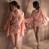 Charming Kimono-Style Lingerie Three-Piece Set: Cute Japanese Print Sleepwear Bathrobe
