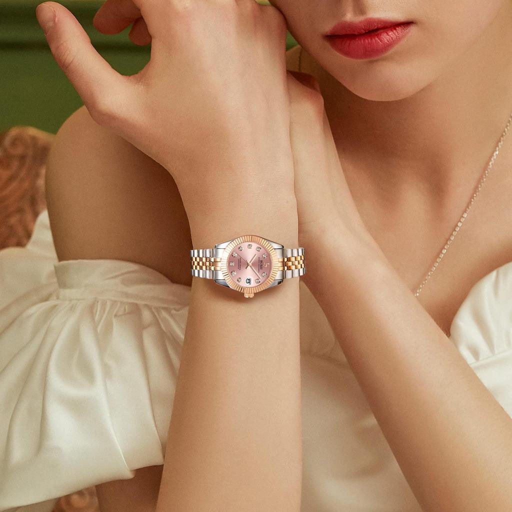 BUREI Analog Quartz Watch - Simple Couple's Series, Rose Gold Color, Japanese Movement, 36mm
